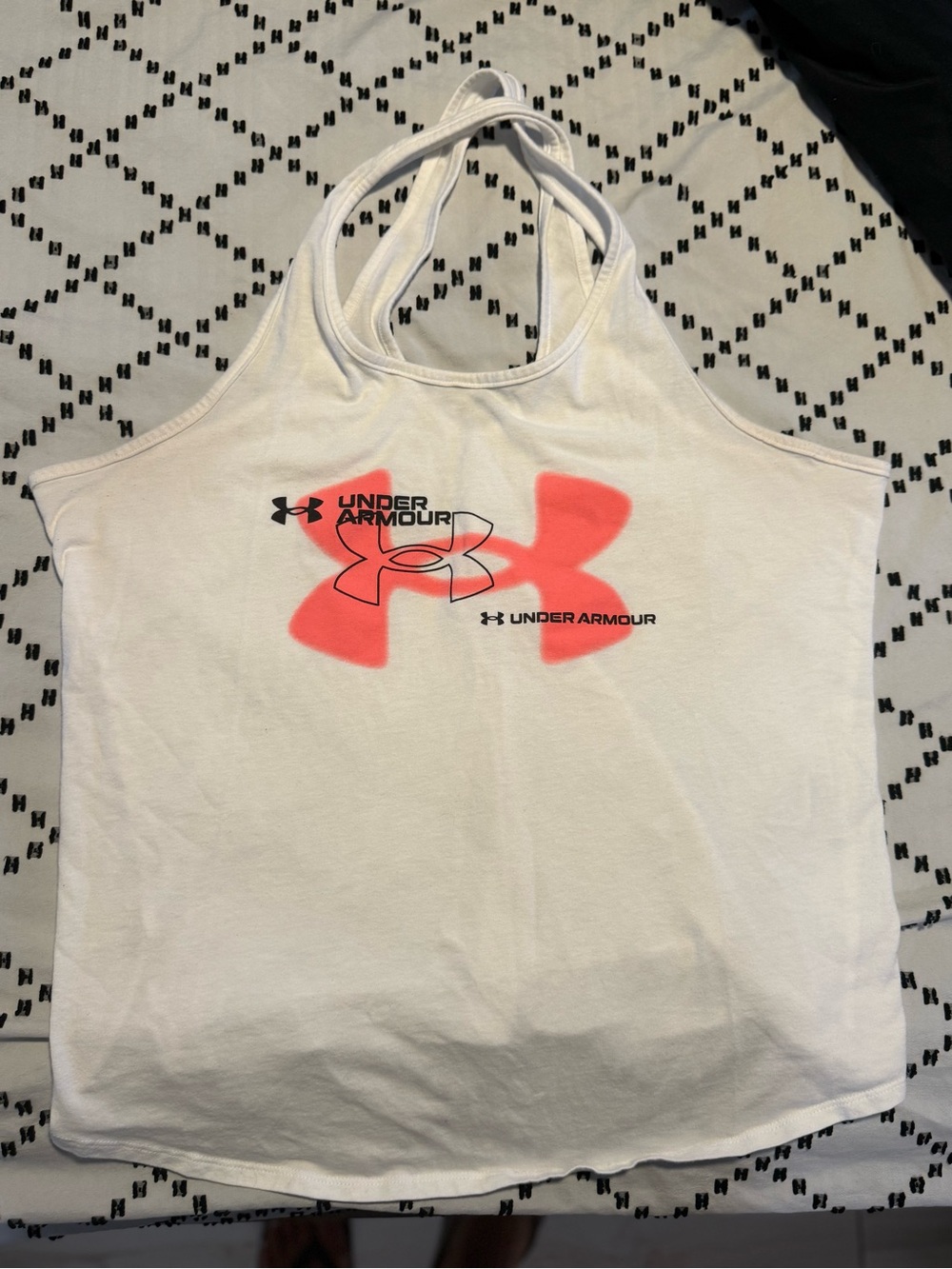 Under Armour White Tank Top with Neon Coral Logo